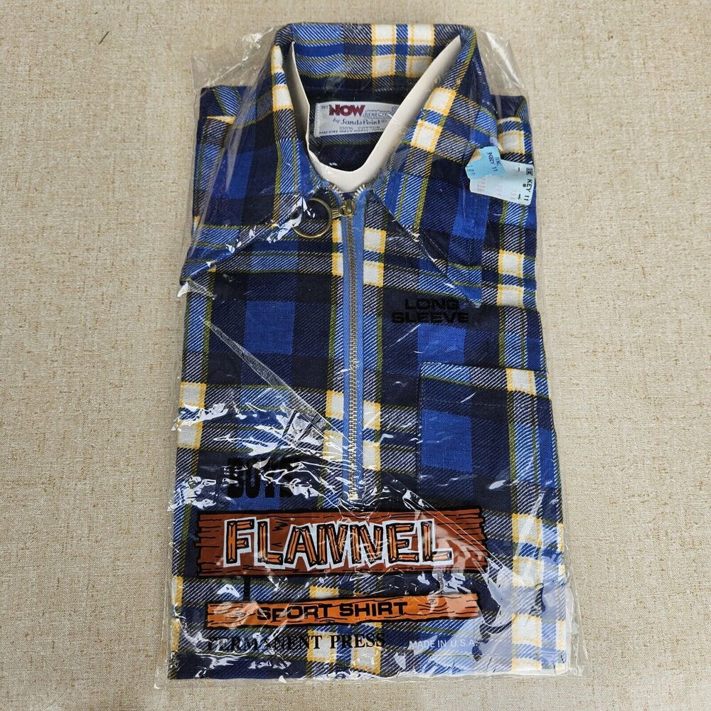 Sands Point Flannel Size 10 Boys Sport Shirt Permanent Press Vintage Blue
